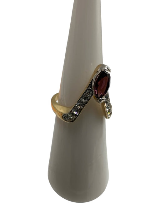 Gold, Purple, Clear 14k GE Marquise Cut V Pave Bezel Ring Gold, Purple, Clear