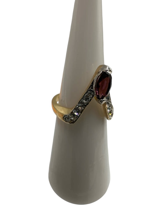 Gold, Purple, Clear 14k GE Marquise Cut V Pave Bezel Ring Gold, Purple, Clear
