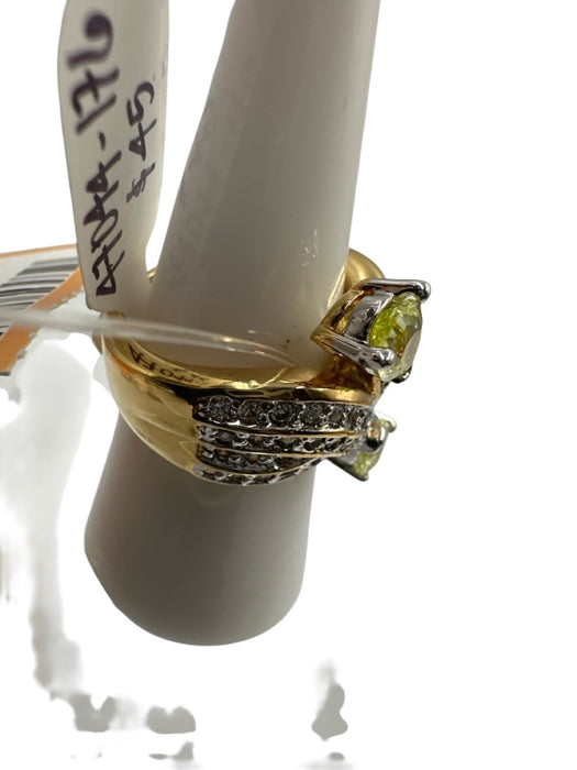 Yellow, Clear, Gold Metal Pave Pear Cut Stone Ring Yellow, Clear, Gold
