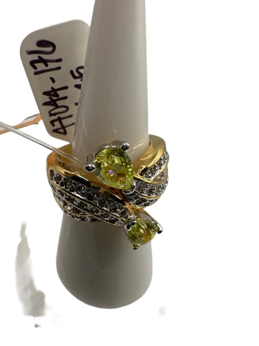 Yellow, Clear, Gold Metal Pave Pear Cut Stone Ring Yellow, Clear, Gold