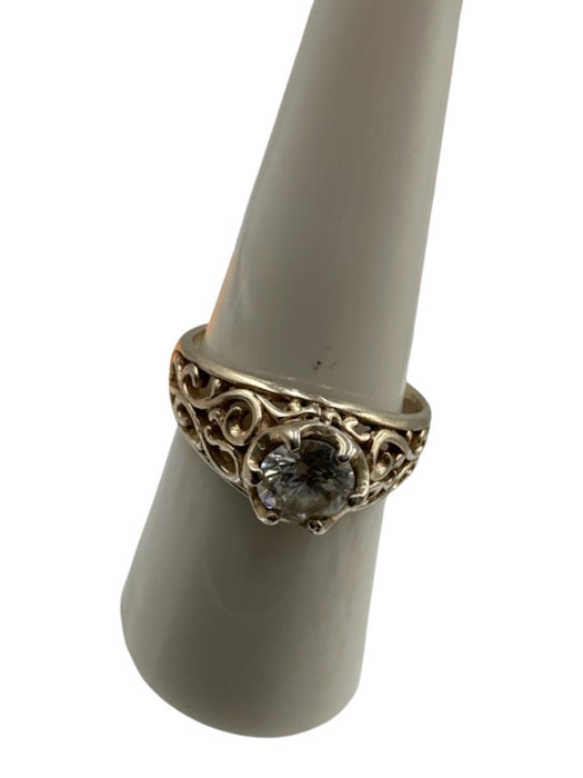 Silver & Clear 925 Silver Cubic Zirconia Filigree Center Stone Ring Silver & Clear