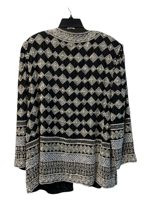 Stenay Size L Black & Silver Silk Beaded Round Neck Shoulder Pads Jacket Black & Silver / L