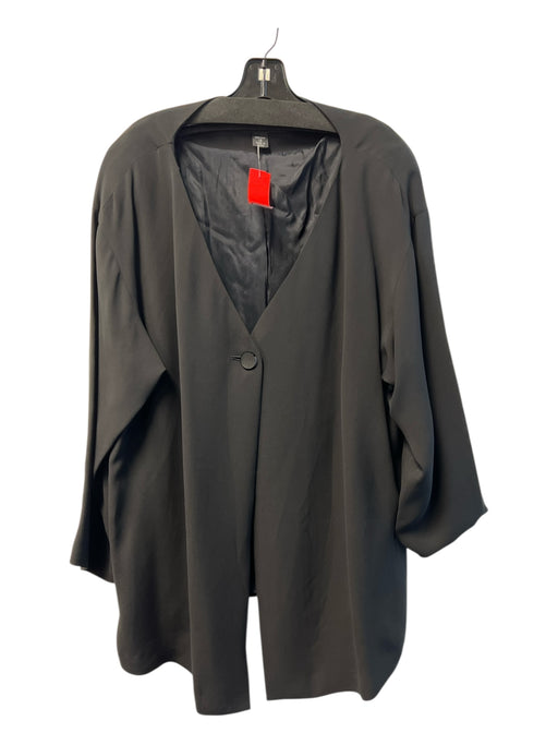 Ellen Tracy Size 18 Black Silk Shoulder Pads V Neck Single Button Jacket Black / 18