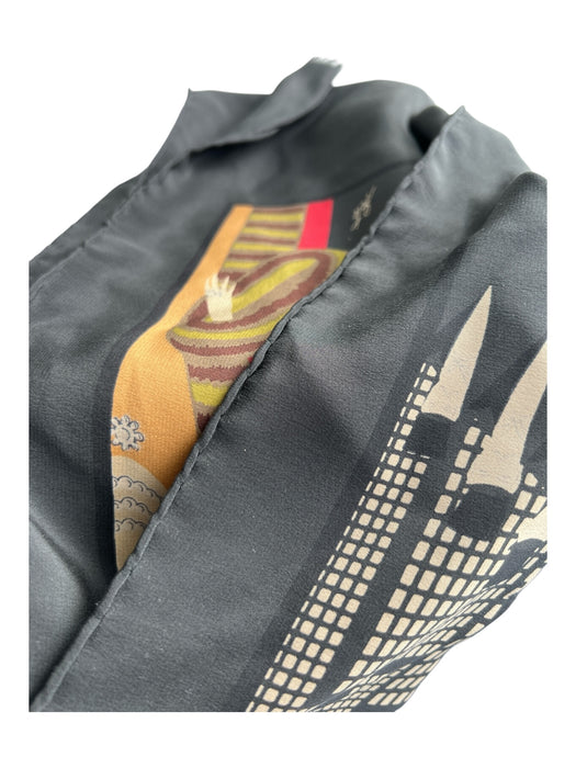 Erte Black & Multi Silk Fringe Printed City Art Deco scarf Black & Multi / One Size