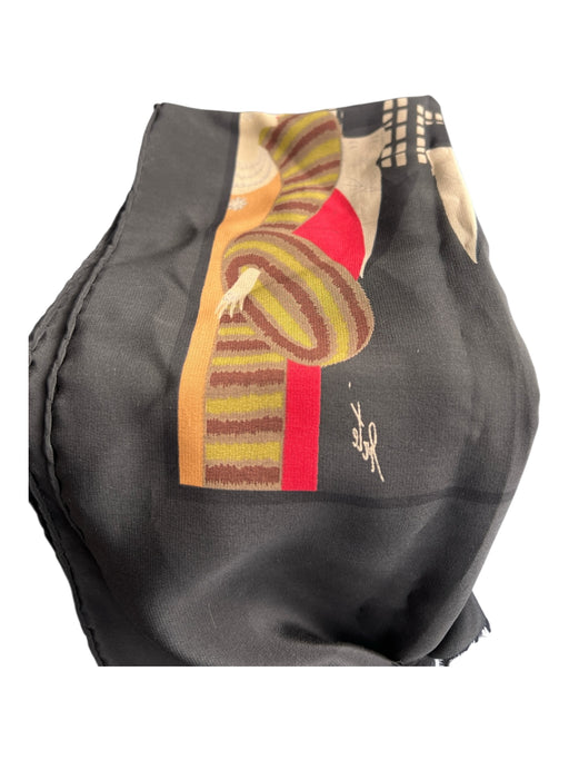 Erte Black & Multi Silk Fringe Printed City Art Deco scarf Black & Multi / One Size