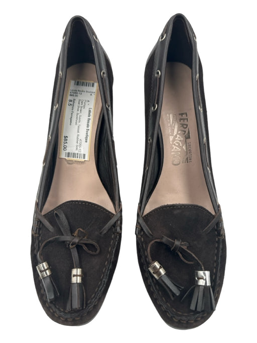 Salvatore Ferragamo Shoe Size 8.5 Dark Brown Suede Tassel Rubber Sole Pumps Dark Brown / 8.5