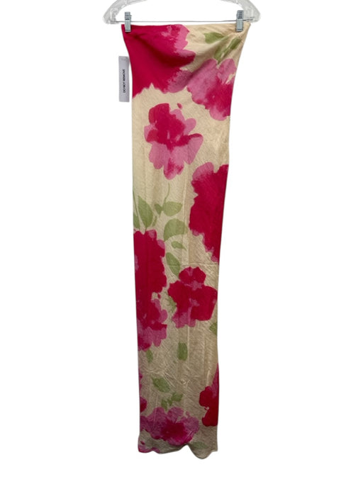 Princess Polly Size 2 Cream & pink Rayon & Cotton Strapless Back Zip Maxi Dress Cream & pink / 2