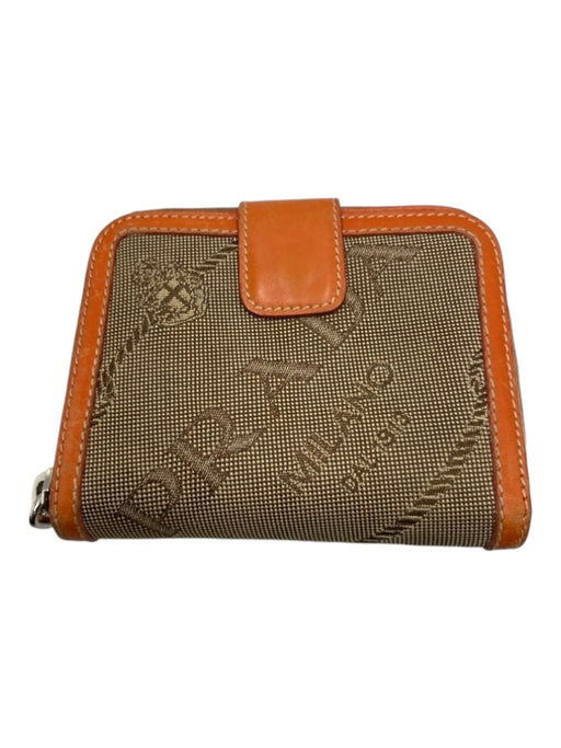 Prada Beige & Orange Canvas & Leather Stitched Logo Bi- Fold Wallets Beige & Orange