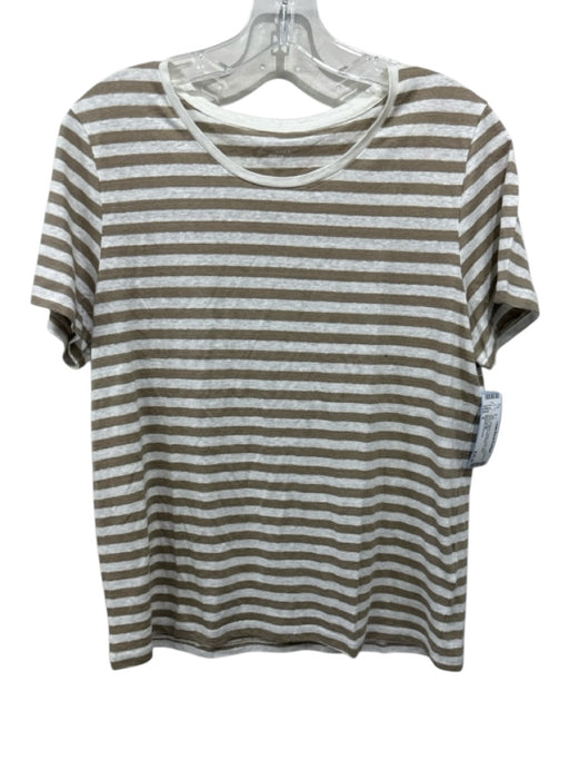 Majestic Filatures Size 4 Beige & Cream Linen Short Sleeve Horizontal Stripe Top Beige & Cream / 4
