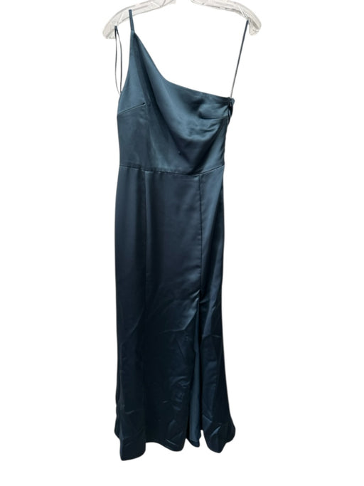 Amsale Size 6 Teal Green Polyester Satin One Strap Leg Slit Gown Teal Green / 6