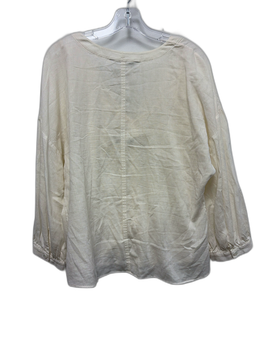 Trina Turk Size Est L Cream White Cotton Long Balloon Sleeve V Neck Top Cream White / Est L