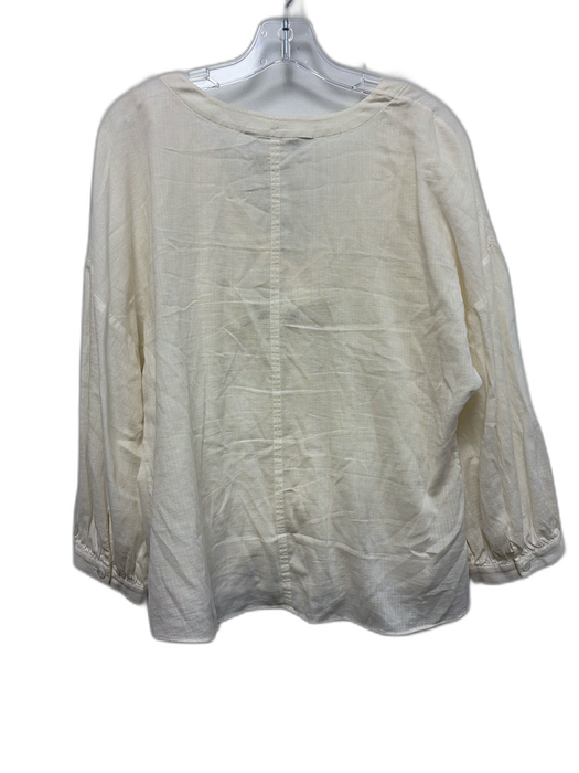 Trina Turk Size Est L Cream White Cotton Long Balloon Sleeve V Neck Top Cream White / Est L