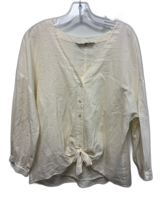 Trina Turk Size Est L Cream White Cotton Long Balloon Sleeve V Neck Top Cream White / Est L