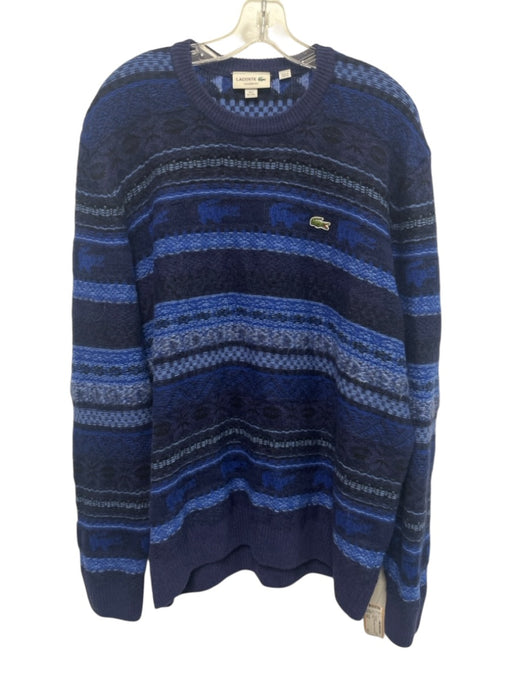 Lacoste Size XXL Blue Wool Striped Crew Men's Sweater Blue / XXL