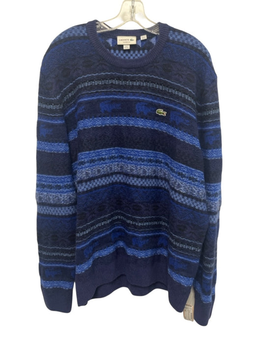 Lacoste Size XXL Blue Wool Striped Crew Men's Sweater Blue / XXL