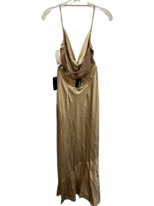 Retrofete Size S Gold Silk Sleeveless Jewled Split Leg Midi Gown Gold / S