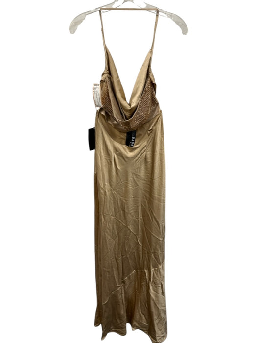 Retrofete Size S Gold Silk Sleeveless Jewled Split Leg Midi Gown Gold / S