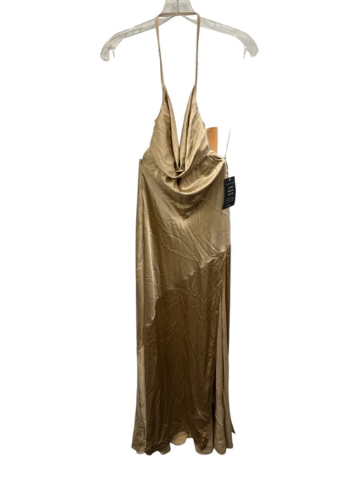 Retrofete Size S Gold Silk Sleeveless Jewled Split Leg Midi Gown Gold / S