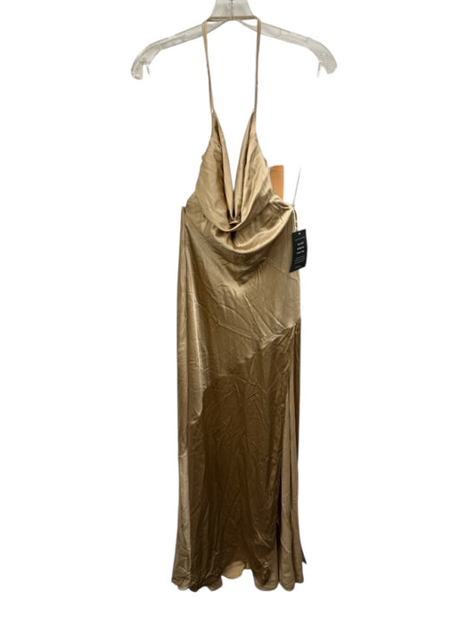 Retrofete Size S Gold Silk Sleeveless Jewled Split Leg Midi Gown Gold / S