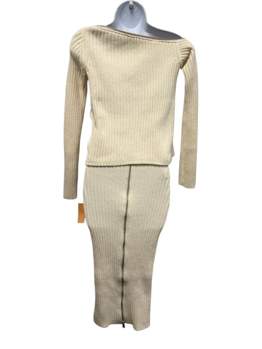 Zara Size S White Polyester Long Sleeve Knit Elastic Waist Skirt Set White / S