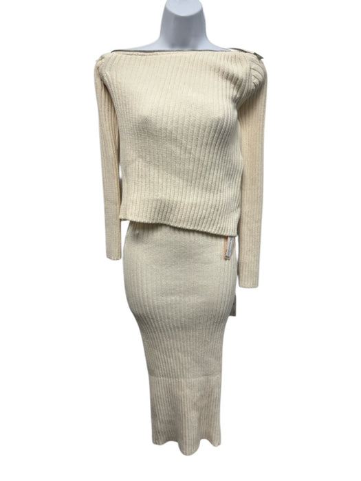 Zara Size S White Polyester Long Sleeve Knit Elastic Waist Skirt Set White / S