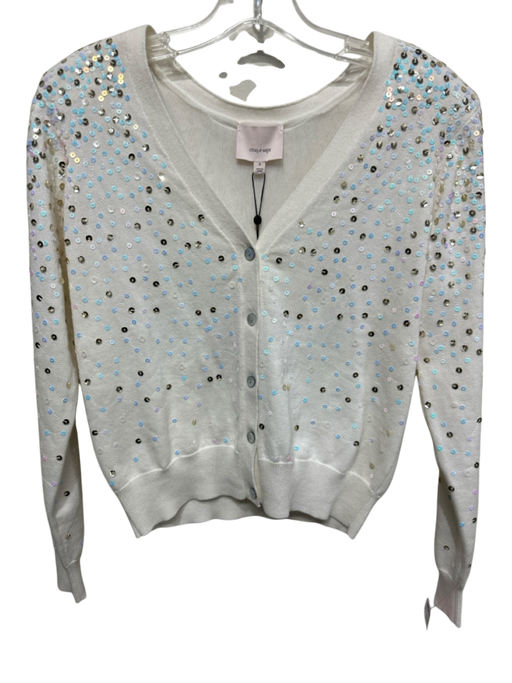 5a7 Cinq a Sept Size S Cream & Multi Cotton & Wool Sequins Iridescent Cardigan Cream & Multi / S