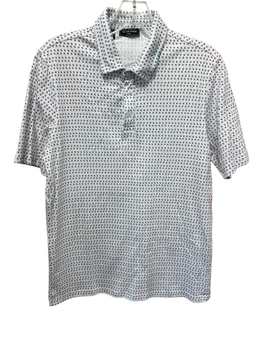 Saks Fifth Ave Size M White & Multi Cotton All Over Print Polo Short Sleeve White & Multi / M