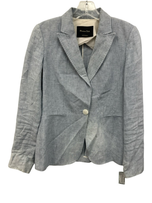 Massimo Dutti Size 4 Blue & White Linen Houndstooth slit pockets Blazer Jacket Blue & White / 4