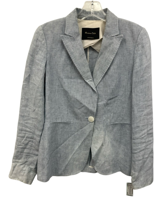 Massimo Dutti Size 4 Blue & White Linen Houndstooth slit pockets Blazer Jacket Blue & White / 4