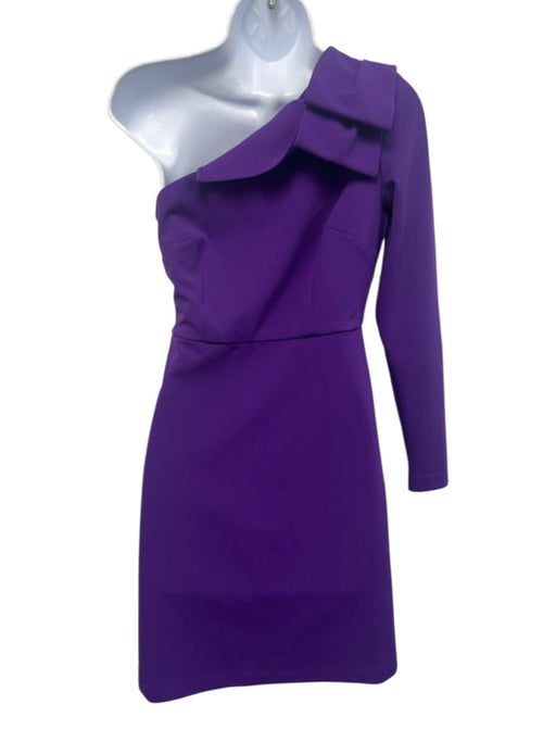 Donna Morgan Size 2 Purple Polyester Blend One Shoulder Long Sleeve Dress Purple / 2