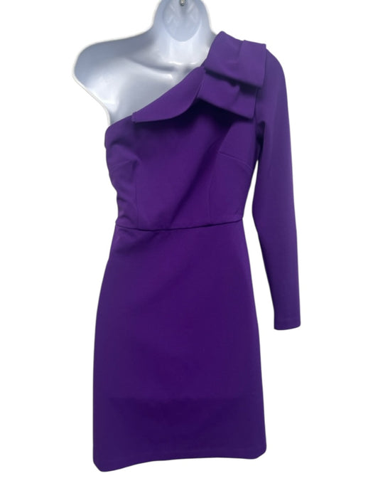 Donna Morgan Size 2 Purple Polyester Blend One Shoulder Long Sleeve Dress
