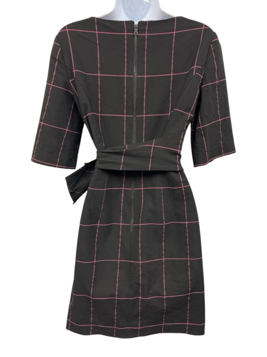 Alice + Olivia Size 4 Black & Pink Viscose Blend 1/2 Sleeve Grid Pattern Dress Black & Pink / 4