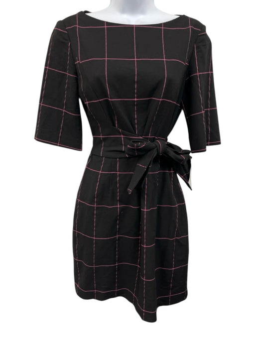 Alice + Olivia Size 4 Black & Pink Viscose Blend 1/2 Sleeve Grid Pattern Dress Black & Pink / 4