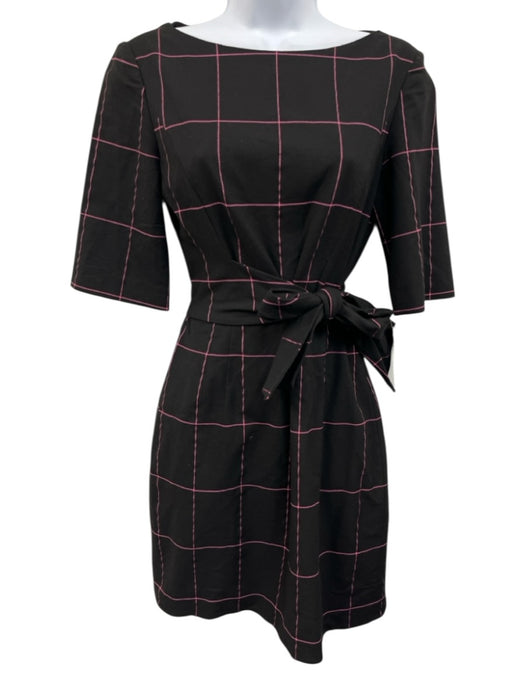 Alice + Olivia Size 4 Black & Pink Viscose Blend 1/2 Sleeve Grid Pattern Dress Black & Pink / 4