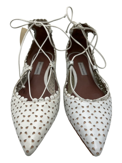 Tabitha Simmons Shoe Size 37 White & Brown Leather Pointed Toe Eyelet Wrap Flats White & Brown / 37
