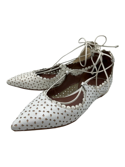 Tabitha Simmons Shoe Size 37 White & Brown Leather Pointed Toe Eyelet Wrap Flats White & Brown / 37