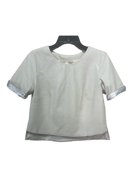 Jonathan Simkhai Size Small Light Gray & Silver Leather Short Sleeve Foil Top Light Gray & Silver / Small