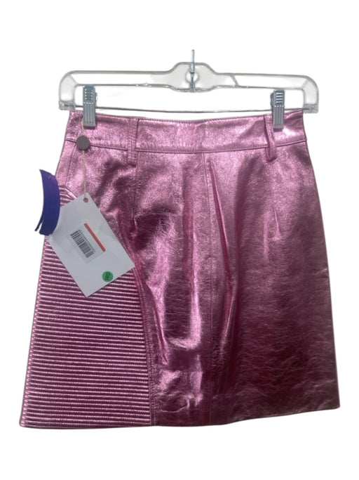 Just Cavalli Size 38 Pink Leather Metallic Moto Zippers Skirt Pink / 38