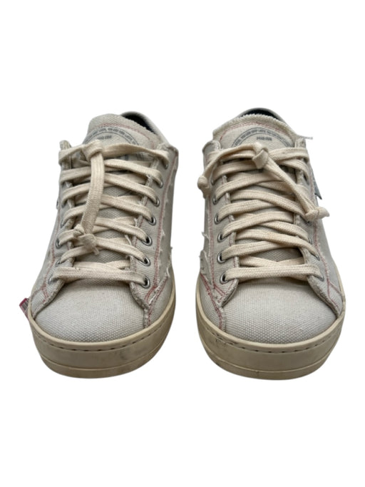 P448 Shoe Size 37 Beige Canvas Low Top lace up Contrast Stitching Sneakers Beige / 37