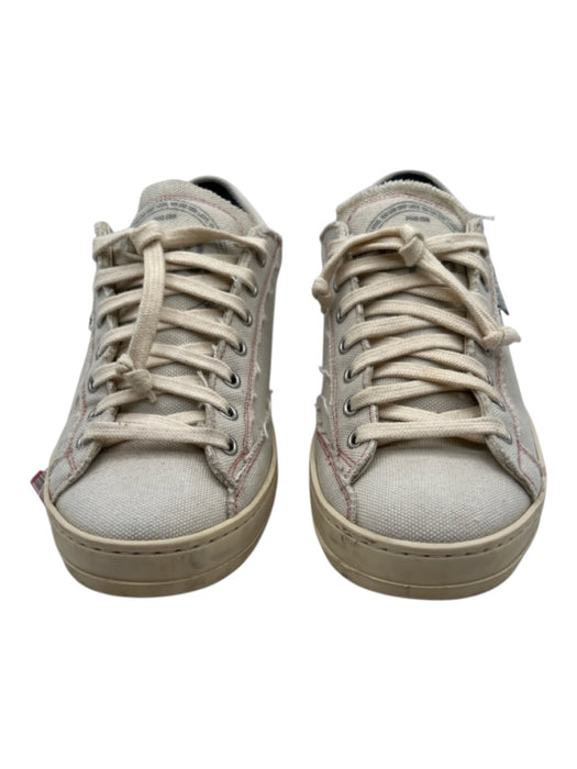 P448 Shoe Size 37 Beige Canvas Low Top lace up Contrast Stitching Sneakers Beige / 37