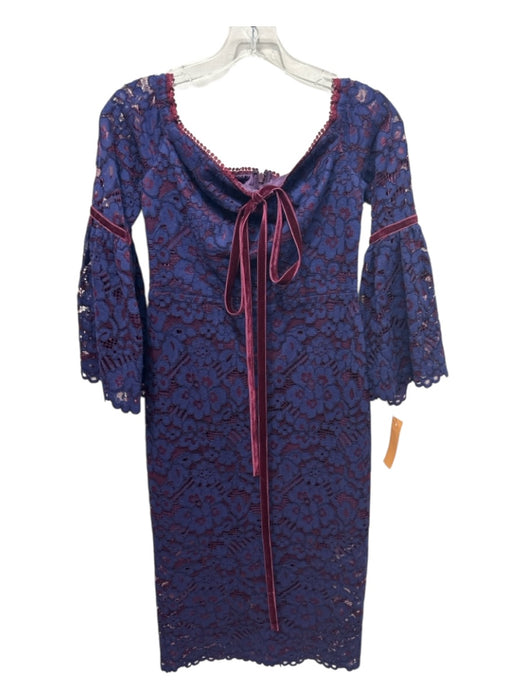 Alexis Size XS Burgundy Red & Navy Blue Cotton & Nylon 3/4 Trumpet Sleeve Dress Burgundy Red & Navy Blue / XS