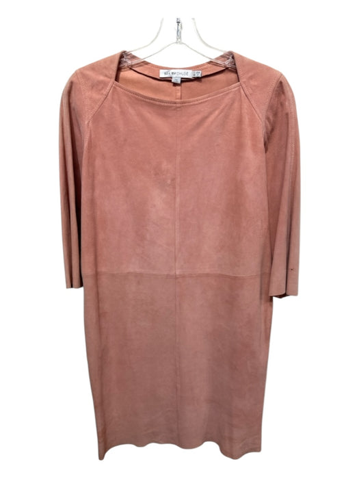 See By Chloe Size 2 Peach Pink Leather Suede 3/4 Sleeve Square Neck Dress Peach Pink / 2