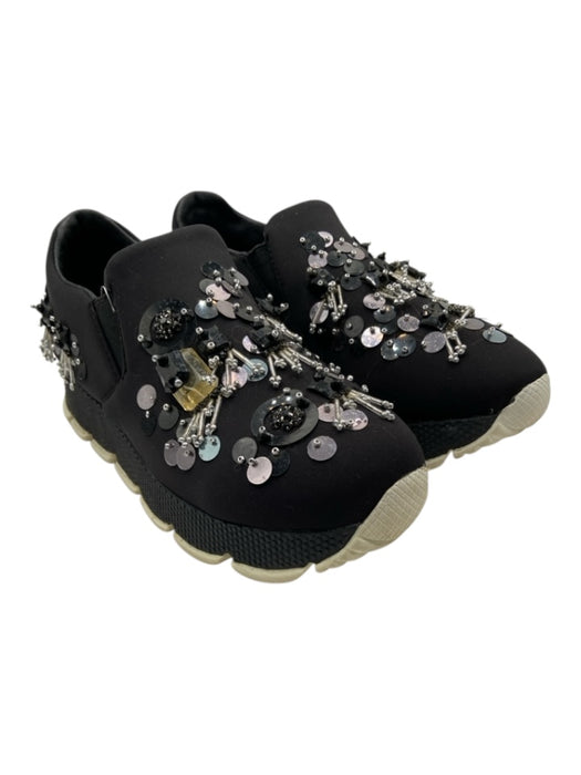 Prada Shoe Size 36 Black, White, Gray Leather Lined Neoprene Sequin Sneakers Black, White, Gray / 36