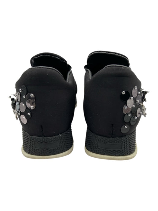 Prada Shoe Size 36 Black, White, Gray Leather Lined Neoprene Sequin Sneakers Black, White, Gray / 36