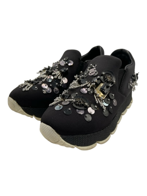 Prada Shoe Size 36 Black, White, Gray Leather Lined Neoprene Sequin Sneakers Black, White, Gray / 36