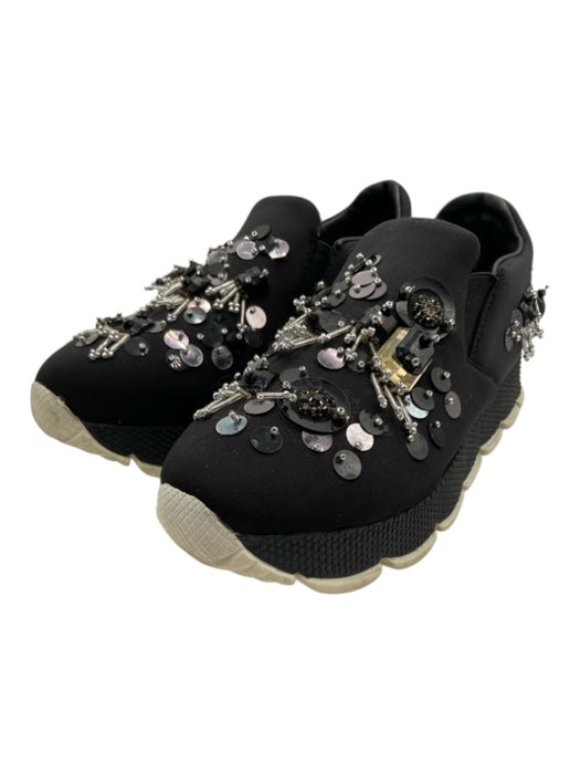Prada Shoe Size 36 Black, White, Gray Leather Lined Neoprene Sequin Sneakers Black, White, Gray / 36
