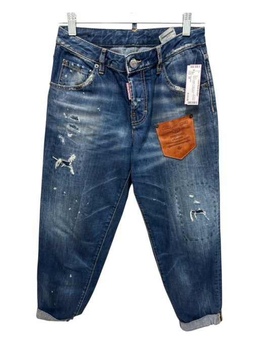 Dsquared Size 38 Medium Wash Cotton Denim Distressed Patch Button Fly Jeans Medium Wash / 38