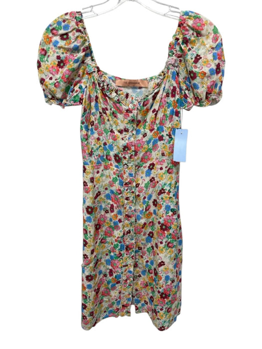 The Andamane Size XS White & Multi Viscose Short Puff Sleeve Floral Dress White & Multi / XS