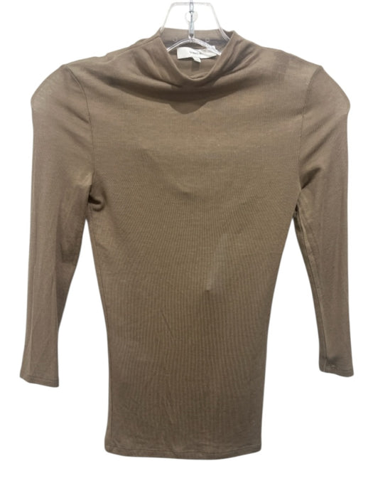 Vince Size XXS Taupe Beige Lyocell & Wool Knit Mock Neck 3/4 Sleeve Top Taupe Beige / XXS