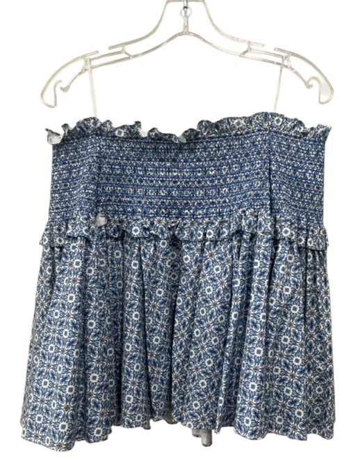 Petersyn Size XS Blue & White Cotton 3/4 Trumpet Sleeve Floral Print Top Blue & White / XS